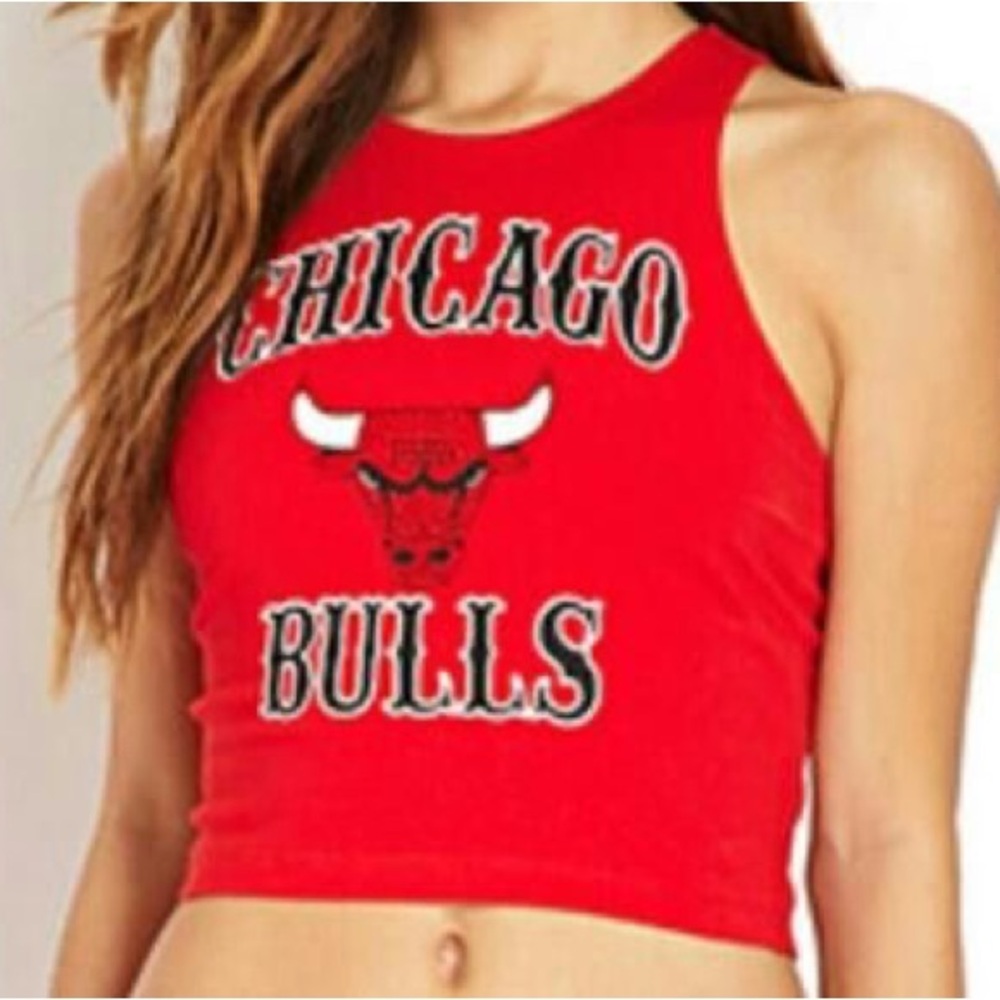 Chicago Bulls Women's Red Crop Top with rhinestones